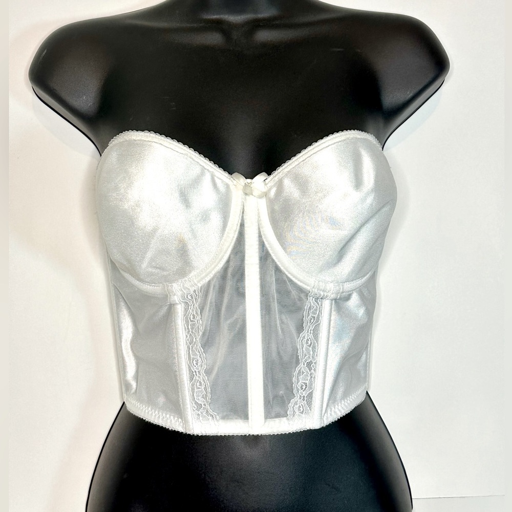 Vintage white lace corset bustier strapless bra 34D